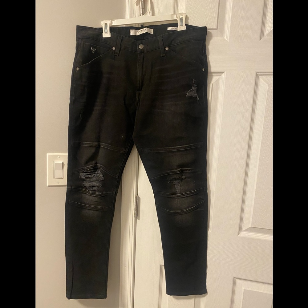 GUESS Black distressed mens jeans